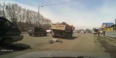 KAMAZ Runs over elderly lady, killing her almost instantly