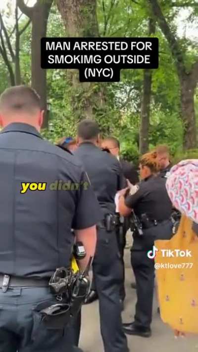 Man arrested for smoking outside after he refused to show his ID.