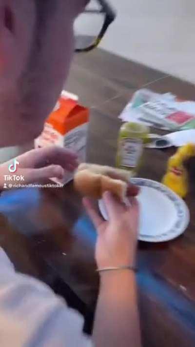 hungry vacuum eats hotdog
