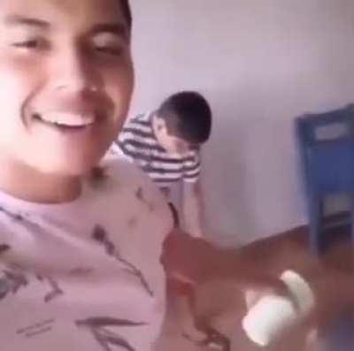 Pissing off your younger bother by spilling water