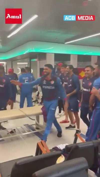 Afghanistan players celebrating in the dressing room 