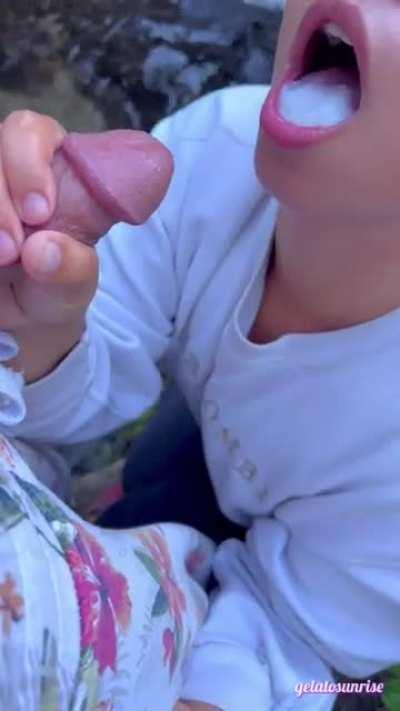 Found a waterfall to hide his moans from the trail 🤫 [gif]