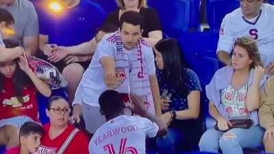 Dru Yearwood regrets kicking a ball into the stands as the ball struck a kid and a woman.