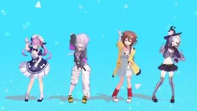 A cat, dog, maid, and witch dancing