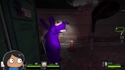 This teletubby has urgent matters to attend