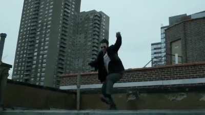 Daredevil but every time Matt Murdock jumps Michael Scott from The Office says 'Parkour!'