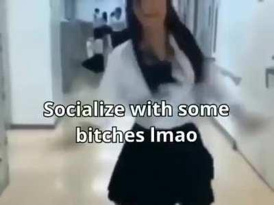 Asian girl dropping moves on the floor