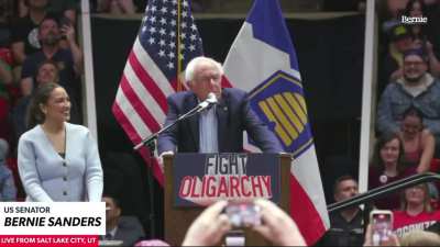 Bernie Sanders: ''I want to say a word about Alexandria.'' Someone in the crowd screams: ''Future president!''Crowd: *cheers*