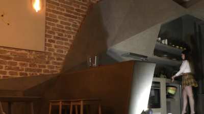 Big ass all natural big tits new wife in the kitchen takes off her panties after showing her ass under her skirt with her thong