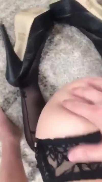 On her knees and ready to serve