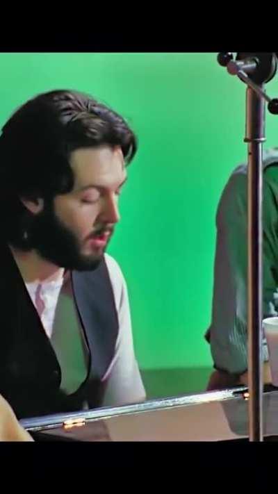 Paul McCartney sits at a piano in 1969 and 2019 and explains music theory to Paul Bond and Rick Rubin (respectively)