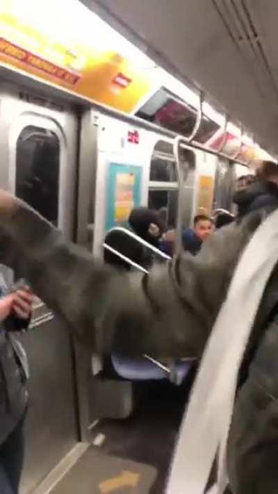 man fights mannequin on subway