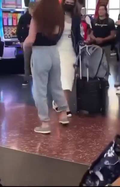 drunk girl introduced to airport floor