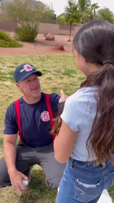 Firefighter who saved her has now adopted her - Orphaned by the fire and been in child welfare since.