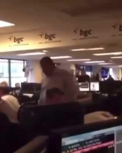 Wall Street banker freaks out and smashes chair