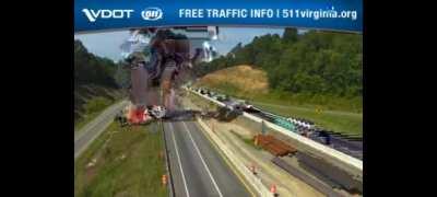 Big Rig Hits Guardrail Rail & Explodes in Salem, Virginia