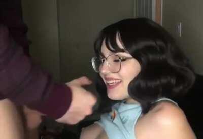 Pretty girl in glasses takes a shot