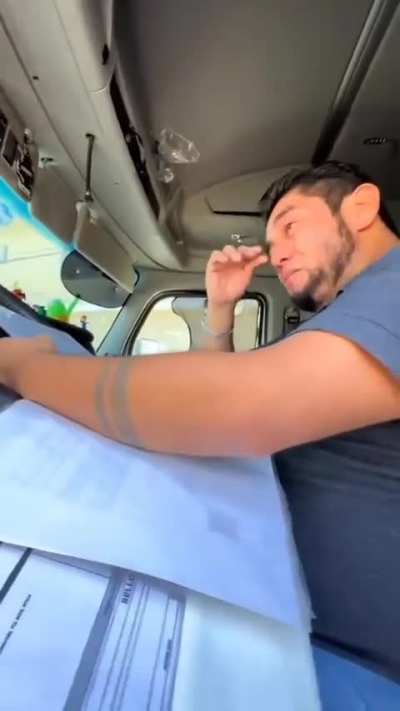 Truck driver in Mexico breaking down and crying because he is afraid of losing his job after he accidently took down some power lines, he says he has struggled a lot