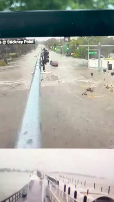 Cybertruck driving in Tampa floodwaters