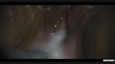 Ellie Luna fucked by alien tentacle under the blanket drips out its load through her pussy