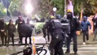 In seattle Antifa attempts to murder a police officer hitting him in the head with a metal bat.