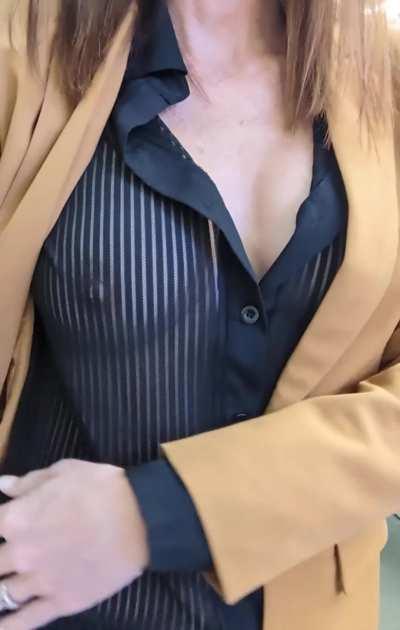 Shopping in her see thru shirt - a few store associates definitely noticed [gif]