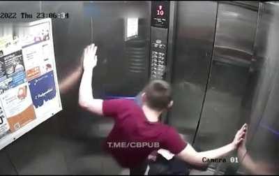 Man takes out rage on defenseless elevator