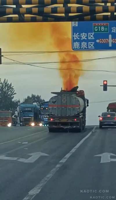 why is there a stream of chemicals coming out of a truck