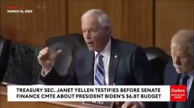 Sen. Ron Johnson to Janet Yellen: You are going to drive the debt to 50T? Yellen: Yes, but...