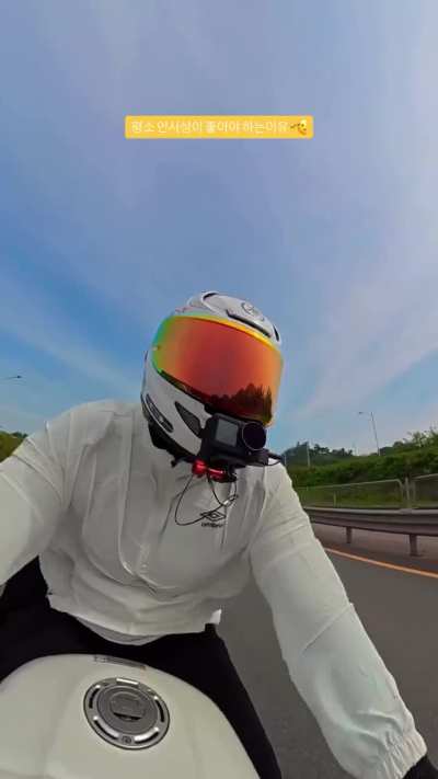 Biker almost gives a helmet review