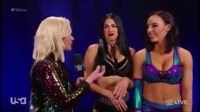 IIconics mocking Renee Young's Canadian accent and tells her to go chase a moose.