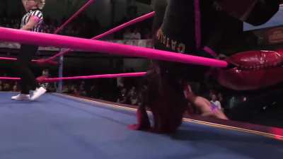 La Catalina dropkicked in the corner by Reyna Isis