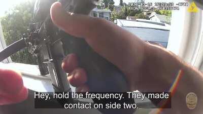 After a standoff, LAPD SWAT get into a shootout with a man on drugs who had fired a shotgun into the air. One officer gets shot in the chest and face with the shotgun before the shooter is killed