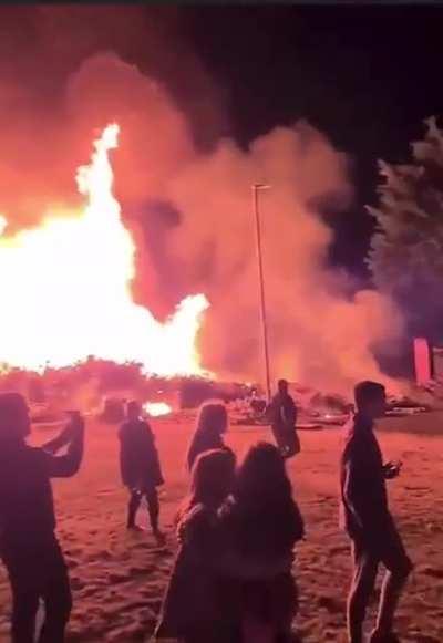 Massive bonfire collapses. County Armagh, NI