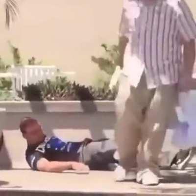 Dude did not even put his groceries down