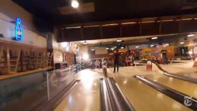 Amazing drone video in a Minneapolis bowling alley