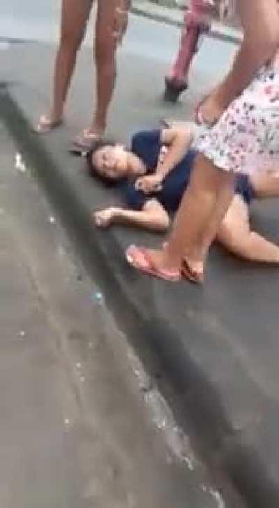 Ferocious female slams head on concrete