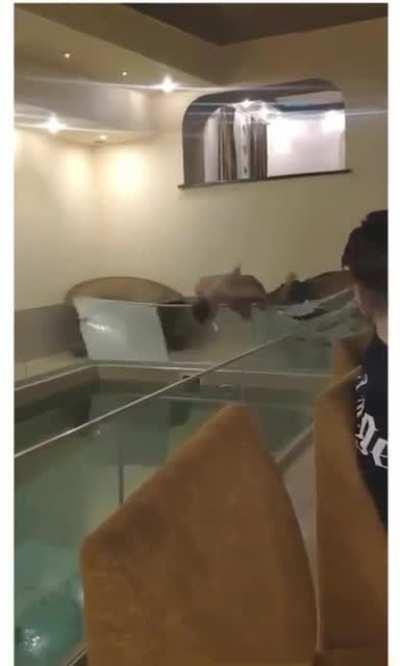 Man decides to YOLO dive into a pool.