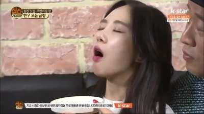Mina's mouth open wide. Imagine how good she'd feel with your dick inside that mouth, look at those lips.