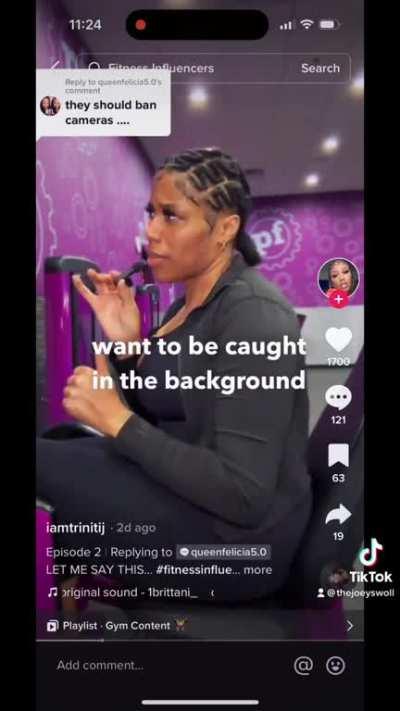 This influencer argues that if you don’t like her filming you at the gym, that’s your problem because you’re just insecure and you should just work out at home