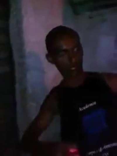 Brazilian boy inhaling metal solvent