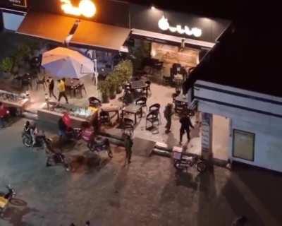 Bunch of Basiji thugs came to Ekbatan district, Tehran and just started to beat people sitting in cafes and shooting at apartments.