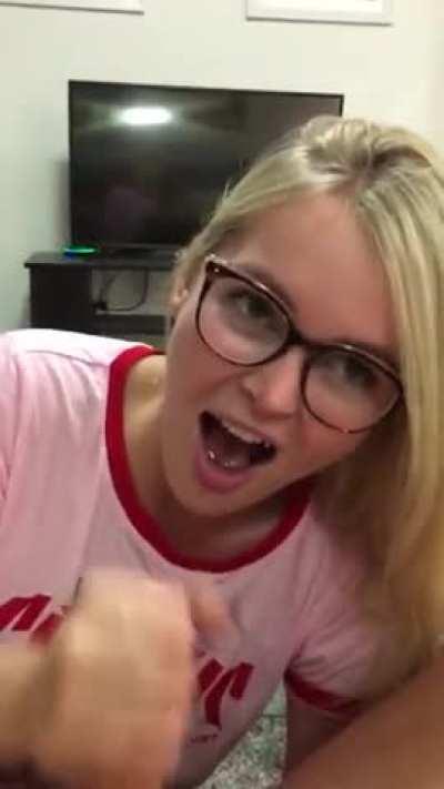 Nice BJ And Handjob From Blonde With Glasses