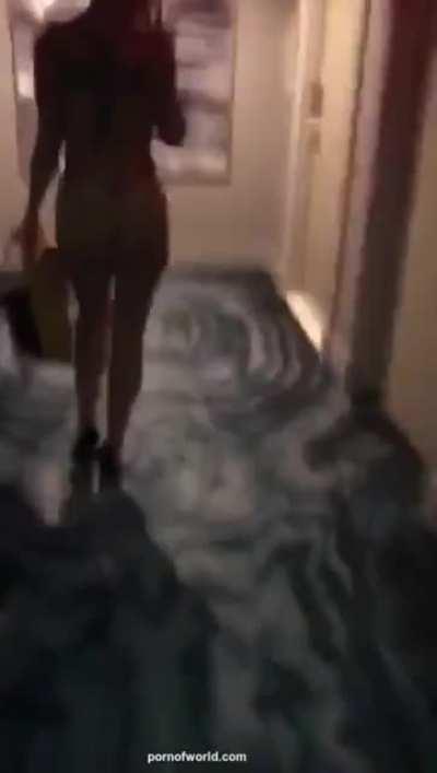 Busty Blonde Removes Dress In Hotel Hallway