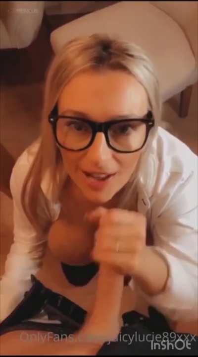 Big titty amateur takes facial on her glasses