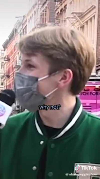 NYC man with an icecream cone is ambivalent about being interviewed