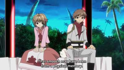 Lǐ Sakura kisses the eye of Lǐ Xiǎoláng in Tsubasa: RESERVoir CHRoNiCLE Season Two