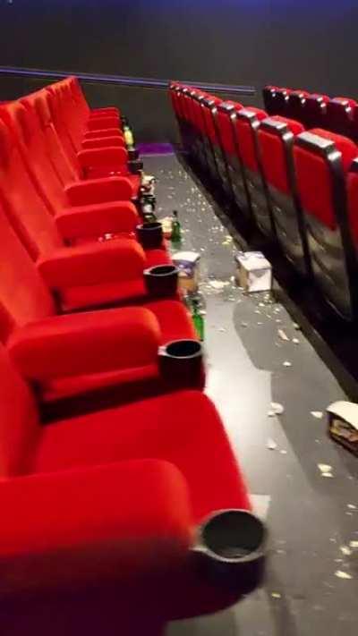 Cleaning up after a screening of Minions