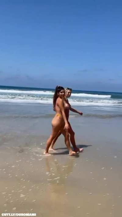 Friends playing at the beach