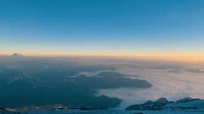 Mt Rainier view from Camp Muir at sunset.